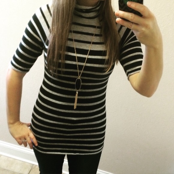 Grey and Black Stripped Turtleneck Sweater - Picture 1 of 5